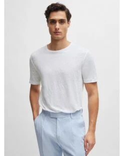 BOSS Mens Tiburt Linen T-Shirt White 4 BOSS Mens Tiburt Linen T-Shirt White -Repertoire Fashion Store boss mens tiburt linen t shirt white p44979 285691 image