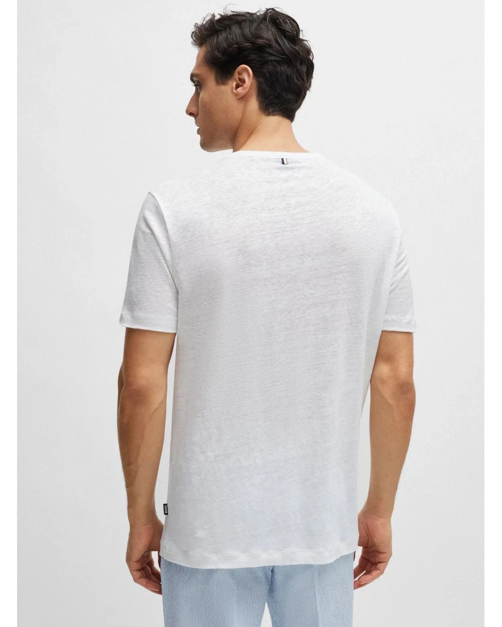 BOSS Mens Tiburt Linen T-Shirt White 3 BOSS Mens Tiburt Linen T-Shirt White - Image 3