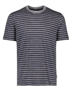 BOSS Mens Tiburt Striped Cotton/Linen T Shirt, Dark Blue Tee