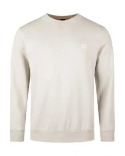 BOSS Mens Westart Terry Logo Patch Sweatshirt Light Beige