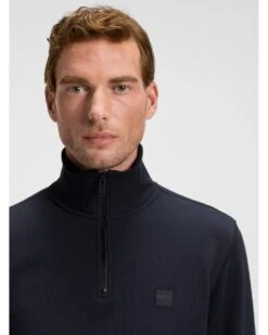 BOSS Mens Zetrust Zip Neck Sweatshirt Dark Blue -Repertoire Fashion Store boss mens zetrust zip neck sweatshirt dark blue p46668 315779 image