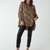 Abstract Animal Print Button Through Blouse(Orange Pattern Abstract Animal Print Button Through Blouse) -Repertoire Fashion Store bv222421 orangepattern 1235