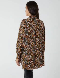 Abstract Animal Print Button Through Blouse(Orange Pattern Abstract Animal Print Button Through Blouse) -Repertoire Fashion Store bv222421 orangepattern 1273