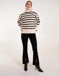 Wide Stripe Roll Neck Jumper(Cream Wide Stripe Roll Neck Jumper) -Repertoire Fashion Store bv234506 cream 71391