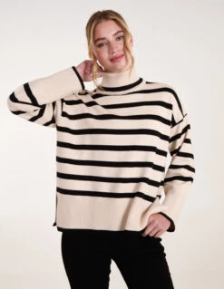 Wide Stripe Roll Neck Jumper(Cream Wide Stripe Roll Neck Jumper)
