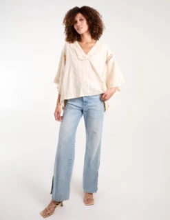 V Front Crochet Fringe Kimono Top(V Front Crochet Fringe Kimono Top) -Repertoire Fashion Store bv245412 stone 35764