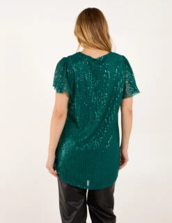 Angel Sleeve V Neck Sequin Top(Green Angel Sleeve V Neck Sequin Top) -Repertoire Fashion Store bv246521 teal 59831
