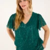 Angel Sleeve V Neck Sequin Top(Green Angel Sleeve V Neck Sequin Top) 9 Angel Sleeve V Neck Sequin Top(Green Angel Sleeve V Neck Sequin Top) -Repertoire Fashion Store bv246521 teal 59852