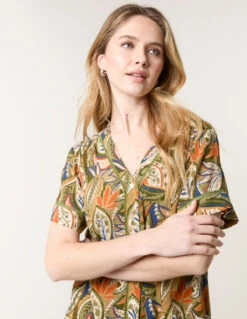 Border Print Button Front Top(Border Print Button Front Top) -Repertoire Fashion Store bv257410 green 41504