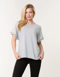 Sequin Trim Oversized Top(Grey Sequin Trim Oversized Top) -Repertoire Fashion Store bv257416 grey 54206