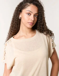 Shell Trim Oversized Top(Shell Trim Oversized Top) -Repertoire Fashion Store bv257430 stone 51016