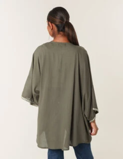 Embellished Kimono(Khaki Embellished Kimono) -Repertoire Fashion Store bv257438 khaki 5949 162