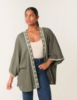 Embellished Kimono(Khaki Embellished Kimono)