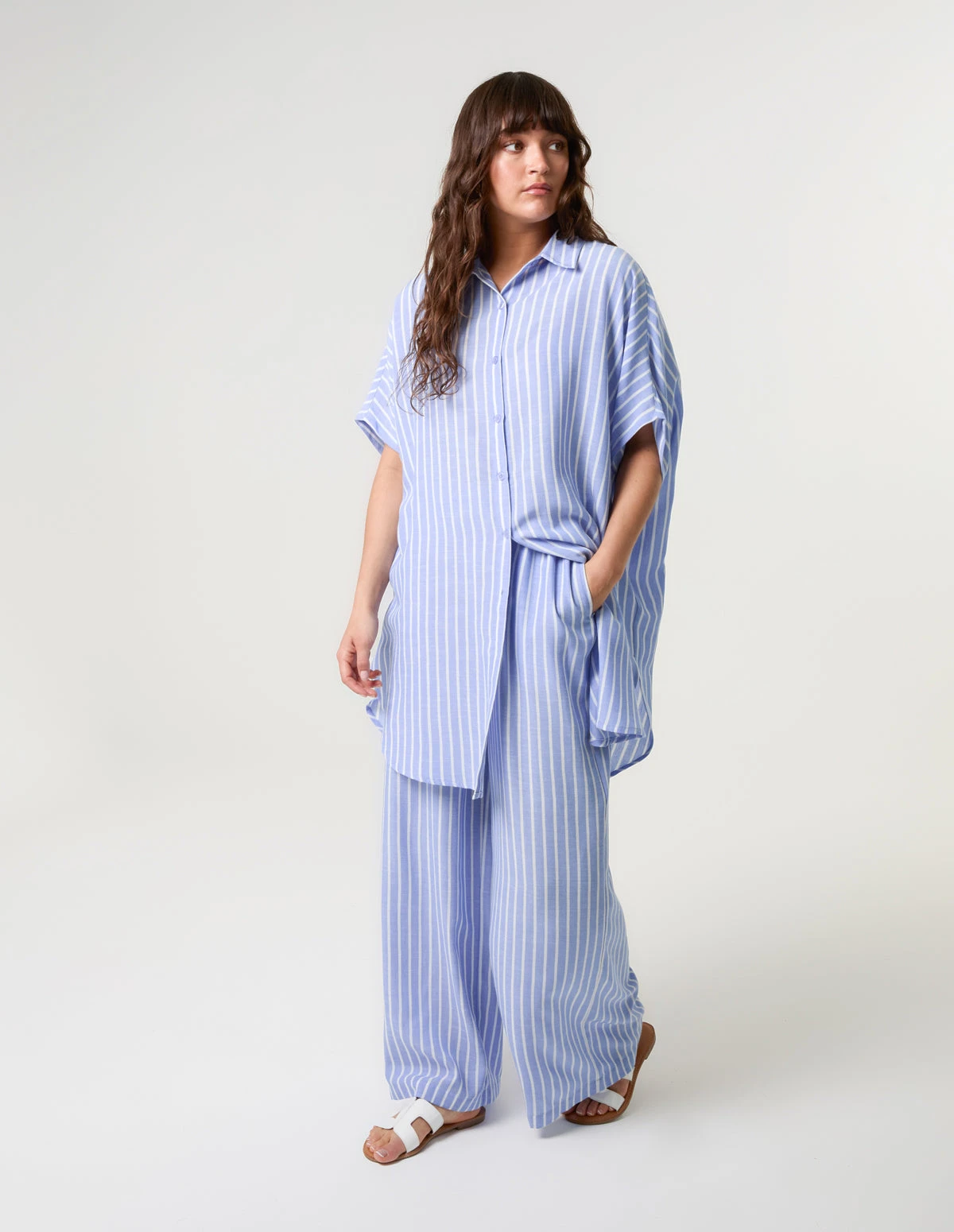 Oversized Pinstripe Shirt(Blue Oversized Pinstripe Shirt) 2 Oversized Pinstripe Shirt(Blue Oversized Pinstripe Shirt) - Image 2