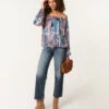 Paisley Printed Bardot Puff Ball Blouse(Paisley Printed Bardot Puff Ball Blouse)
