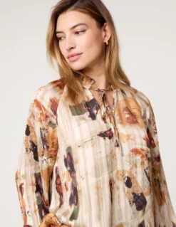 Printed Tie Neck Blouse(Multi Tie Neck Top) -Repertoire Fashion Store bv258404 multi 22278