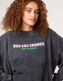 You Are Enough Slogan Sweatshirt(You Are Enough Sweatshirt) -Repertoire Fashion Store bv258414 grey 3998