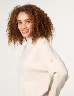 Button Shoulder Jumper(Beige Button Shoulder Jumper) -Repertoire Fashion Store bv258543 stone 0146 81