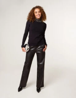 High Neck Diamante Detailed Jumper(Black High Neck Diamante Detailed Jumper)