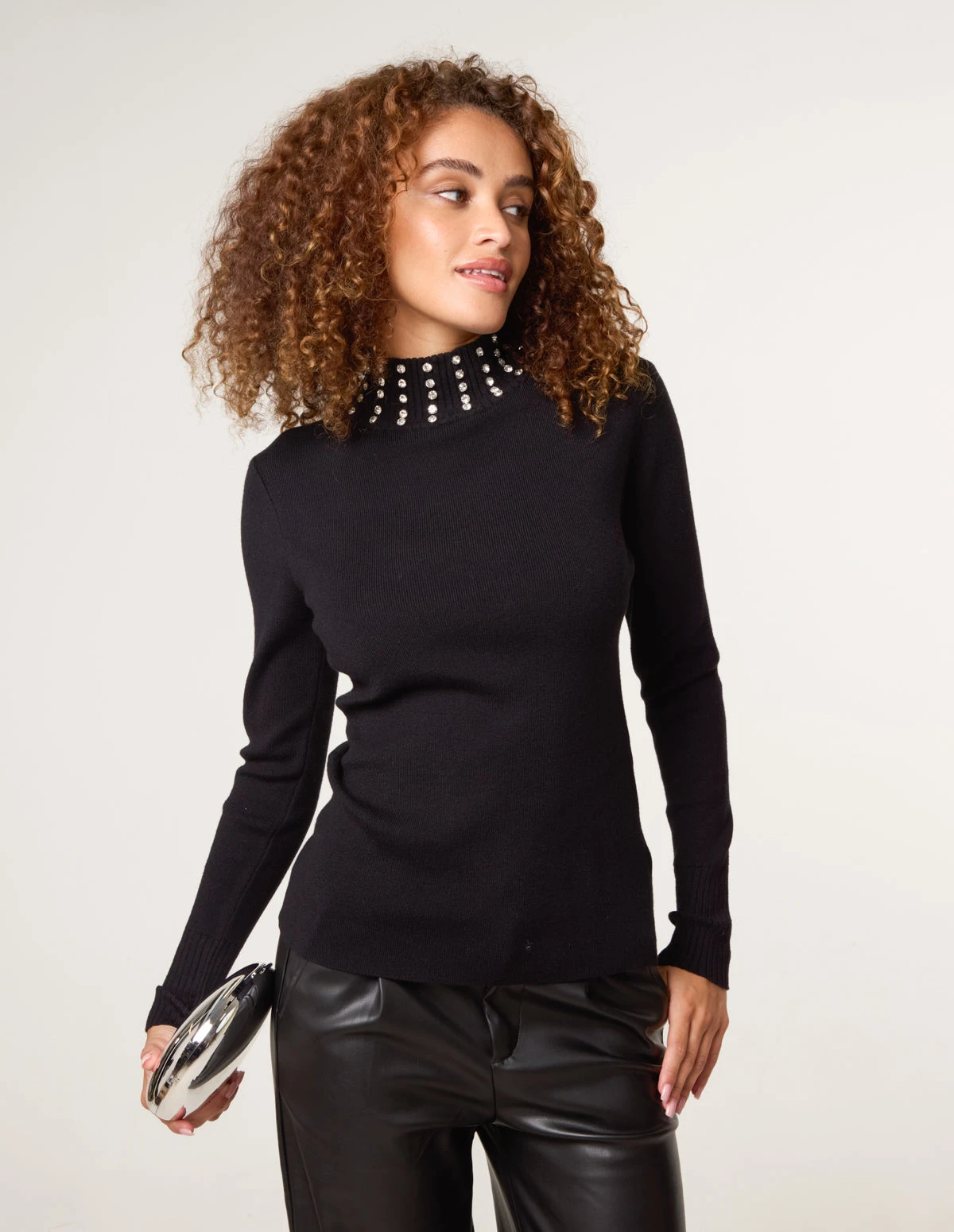 High Neck Diamante Detailed Jumper(Black High Neck Diamante Detailed Jumper) 2 High Neck Diamante Detailed Jumper(Black High Neck Diamante Detailed Jumper) - Image 2