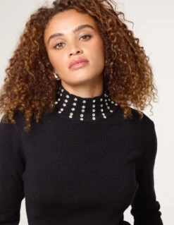 High Neck Diamante Detailed Jumper(Black High Neck Diamante Detailed Jumper) 6 High Neck Diamante Detailed Jumper(Black High Neck Diamante Detailed Jumper) -Repertoire Fashion Store bv258553 black 3817