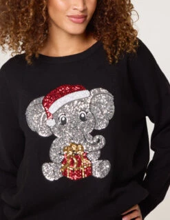 Christmas Sequin Elephant Jumper(Christmas Sequin Elephant Jumper) -Repertoire Fashion Store bv258561 black 3864