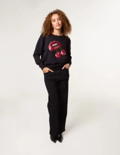 Cherry Lips Jumper(Black Cherry Lips Jumper) -Repertoire Fashion Store bv258562 black 4443 9