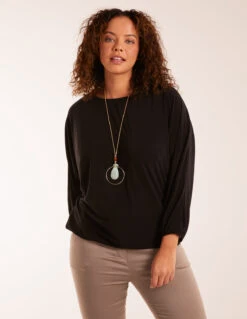 Batwing Necklace Elasticated Hem Top(Blackbatwing Necklace Elasticated Hem Top)