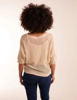 Crochet V Neck Top(Beige Crochet V Neck Top) -Repertoire Fashion Store bv2787 beige 11163