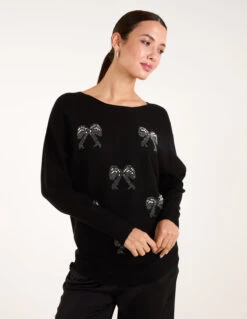 Embellished Bows Knitted Jumper(Embellished Bows Knitted Jumper) 6 Embellished Bows Knitted Jumper(Embellished Bows Knitted Jumper) -Repertoire Fashion Store bv3335 black 0286