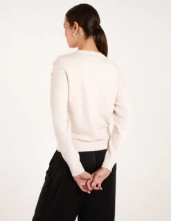 Pearl Flower Embellishment Jumper(Stone Pearl Flower Embellishment Jumper) -Repertoire Fashion Store bv3336 stone 0229