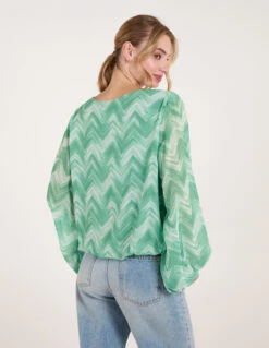 V Neck Zig Zag Puffball Top(V Neck Zig Zag Puffball Top) 7 V Neck Zig Zag Puffball Top(V Neck Zig Zag Puffball Top) -Repertoire Fashion Store bv3476 light green 72626