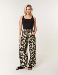 Palm Print Elastic Trousers(Palm Print Elastic Trousers) -Repertoire Fashion Store bv3491 khaki 53589