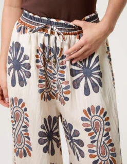 Print Wide-Leg Trousers(Navy Print Wide Leg Trousers) -Repertoire Fashion Store bv3496 navy 0103