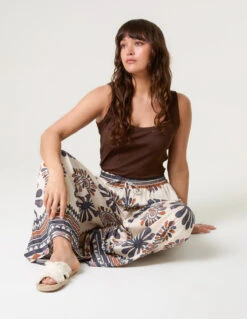 Print Wide-Leg Trousers(Navy Print Wide Leg Trousers)