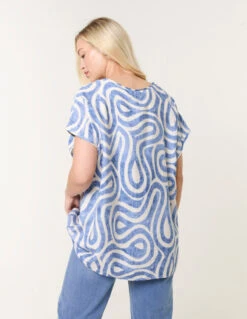 Round Neck Top With Abstract Print(Blue Round Neck Top With Abstract Print) 7 Round Neck Top With Abstract Print(Blue Round Neck Top With Abstract Print) -Repertoire Fashion Store bv3531 denim 54750