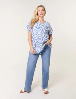 Round Neck Top With Abstract Print(Blue Round Neck Top With Abstract Print) 6 Round Neck Top With Abstract Print(Blue Round Neck Top With Abstract Print) -Repertoire Fashion Store bv3531 denim 54752