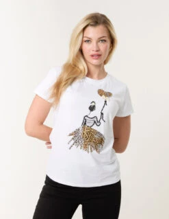 Woman Leopard Print Balloon Top(Woman Leopard Print Balloon Top) -Repertoire Fashion Store bv3536 white 54181
