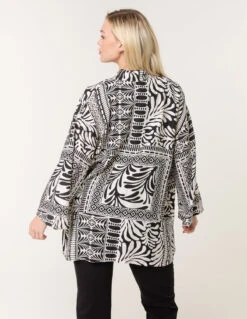 Kimono With Geometric Print(Kimono With Geometric Print) 7 Kimono With Geometric Print(Kimono With Geometric Print) -Repertoire Fashion Store bv3559 black 53699
