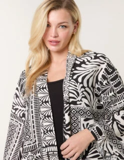 Kimono With Geometric Print(Kimono With Geometric Print) 6 Kimono With Geometric Print(Kimono With Geometric Print) -Repertoire Fashion Store bv3559 black 53720