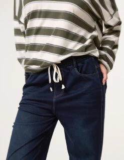 Elasticated Waist Jeans With Tie(Elastic Wash Jeans) -Repertoire Fashion Store bv3707 navy 4983 41