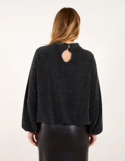 Metallic High Neck Puffball Top(Silvermetallic High Neck Puffball Top) -Repertoire Fashion Store bv4407 black 58986