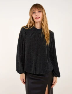 Metallic High Neck Puffball Top(Silvermetallic High Neck Puffball Top)