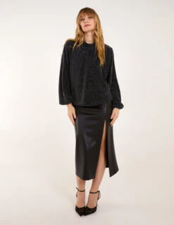 Metallic High Neck Puffball Top(Silvermetallic High Neck Puffball Top) -Repertoire Fashion Store bv4407 black 58999