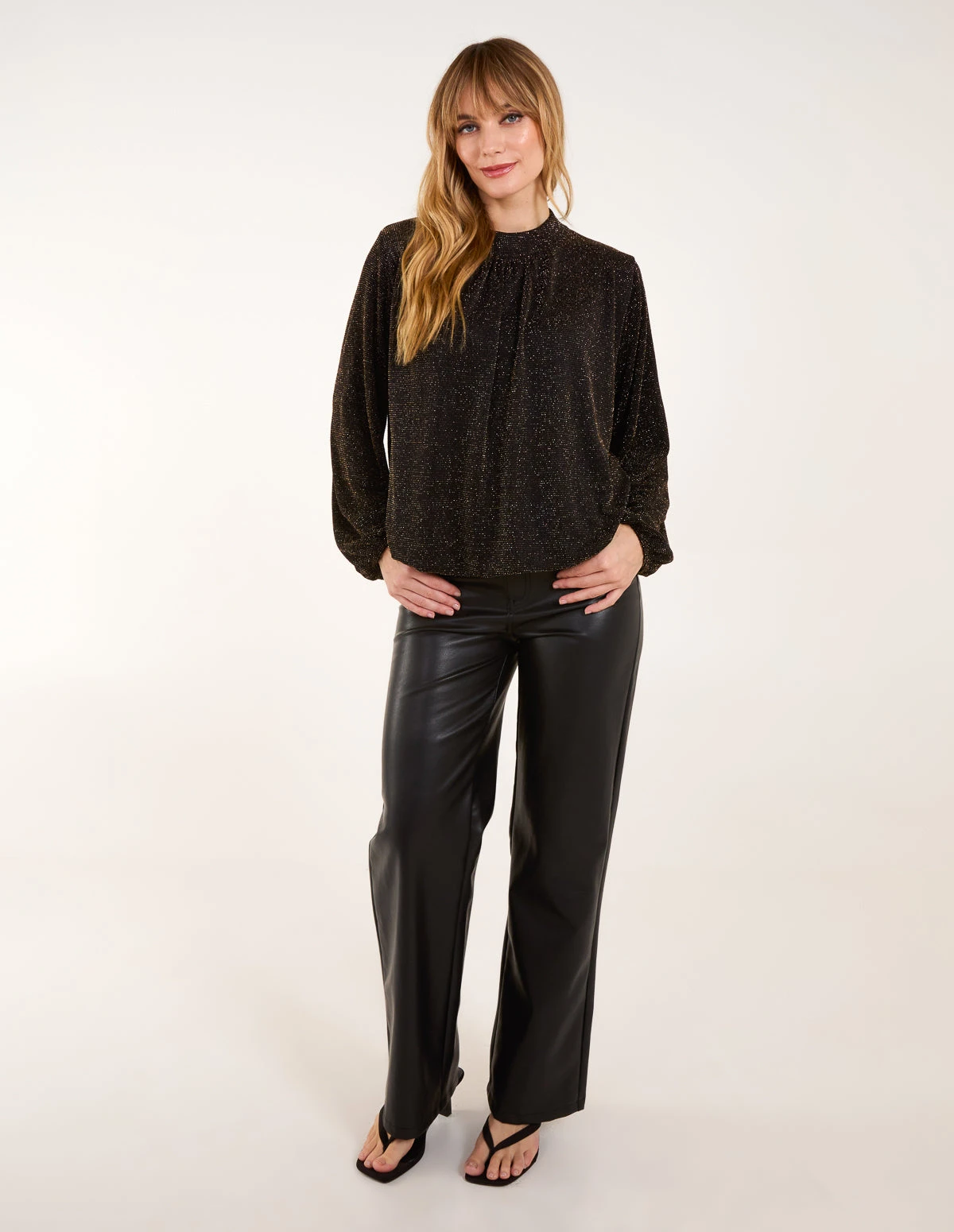 Metallic High Neck Puffball Top(Gold Metallic High Neck Puffball Top) 3 Metallic High Neck Puffball Top(Gold Metallic High Neck Puffball Top) - Image 3