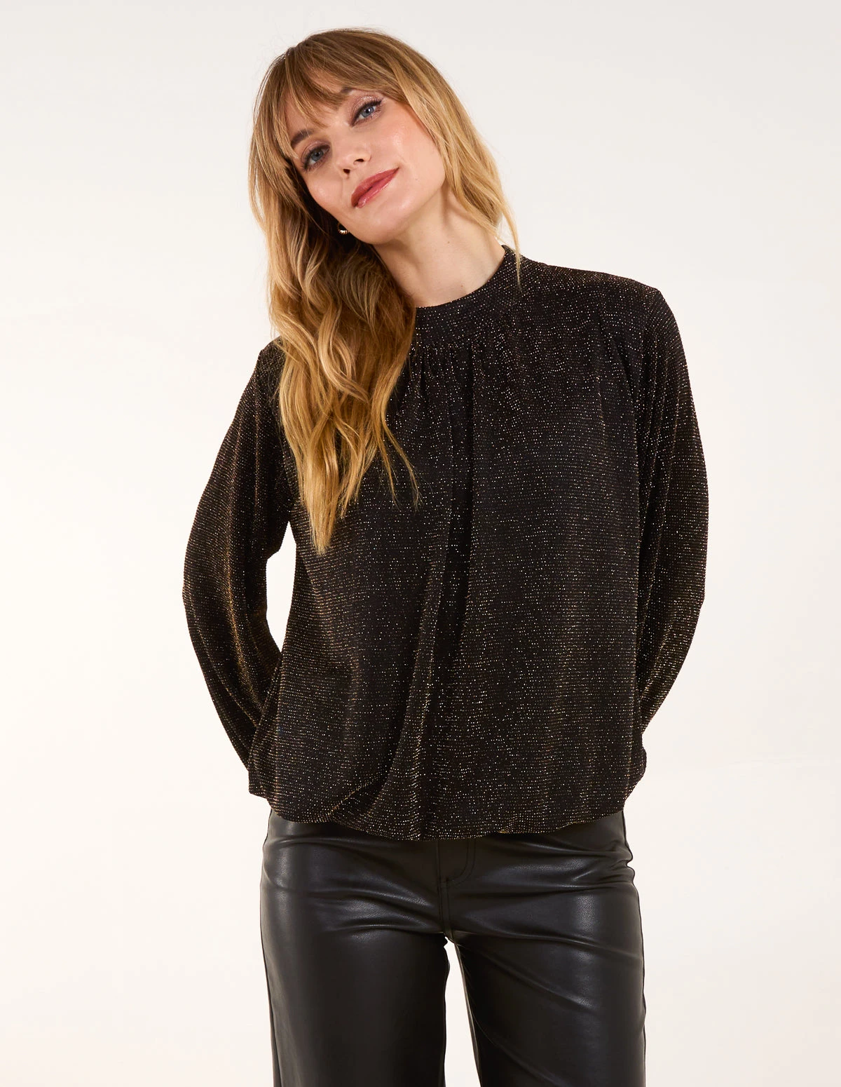 Metallic High Neck Puffball Top(Gold Metallic High Neck Puffball Top) 1 Metallic High Neck Puffball Top(Gold Metallic High Neck Puffball Top)