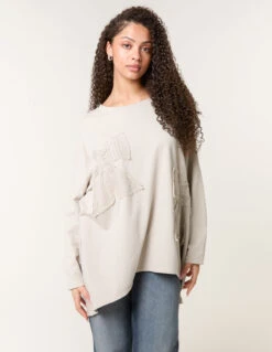 Lace Bow Sweat Top(Beige Lace Bow Sweat Top) -Repertoire Fashion Store bv4710 beige 50522