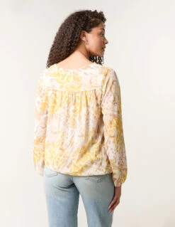 V Neck Gathered Bubble Hem Top(Lemon V Neck Gathered Bubble Hem Top) -Repertoire Fashion Store bv4731 lemon 50618