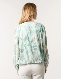 V Neck Watercolour Print Blouse(Mint V Neck Watercolour Print Blouse) -Repertoire Fashion Store bv4749 mint 40955