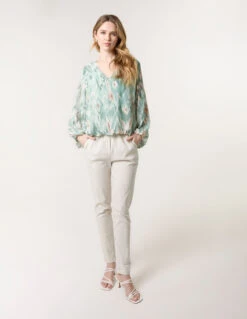 V Neck Watercolour Print Blouse(Mint V Neck Watercolour Print Blouse) -Repertoire Fashion Store bv4749 mint 40965